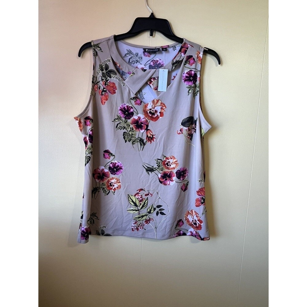 NY&C 7th Ave Floral Pattern Beige/Tan Sleeveless Top Women's XL NWT